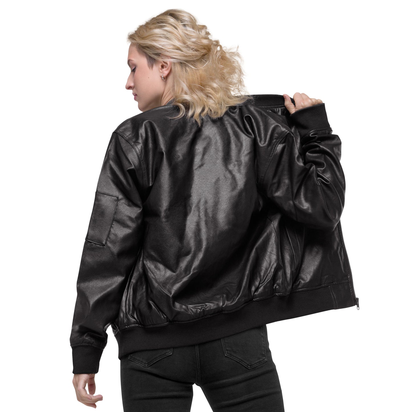 Unisex vegan leather bomber jacket