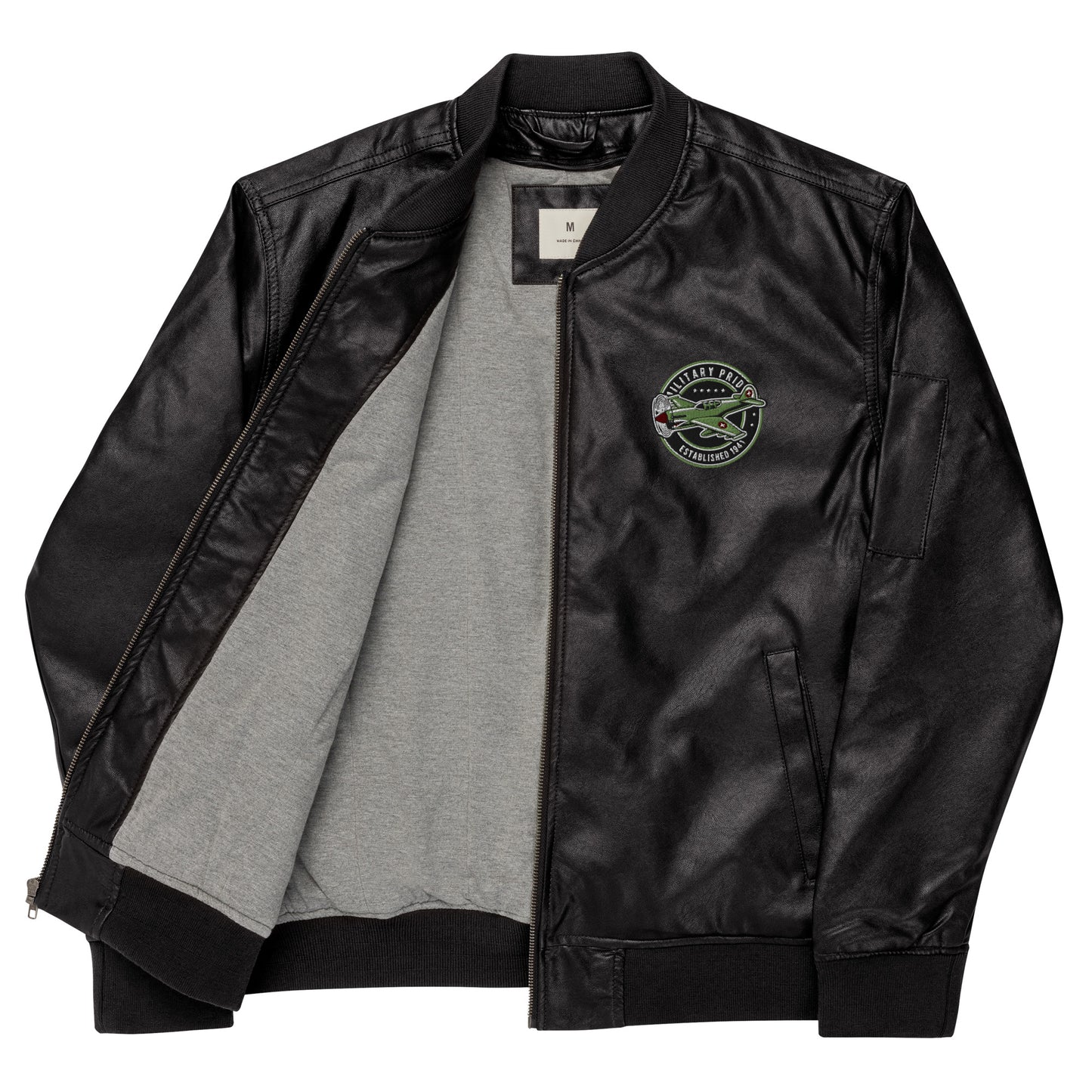Unisex vegan leather bomber jacket