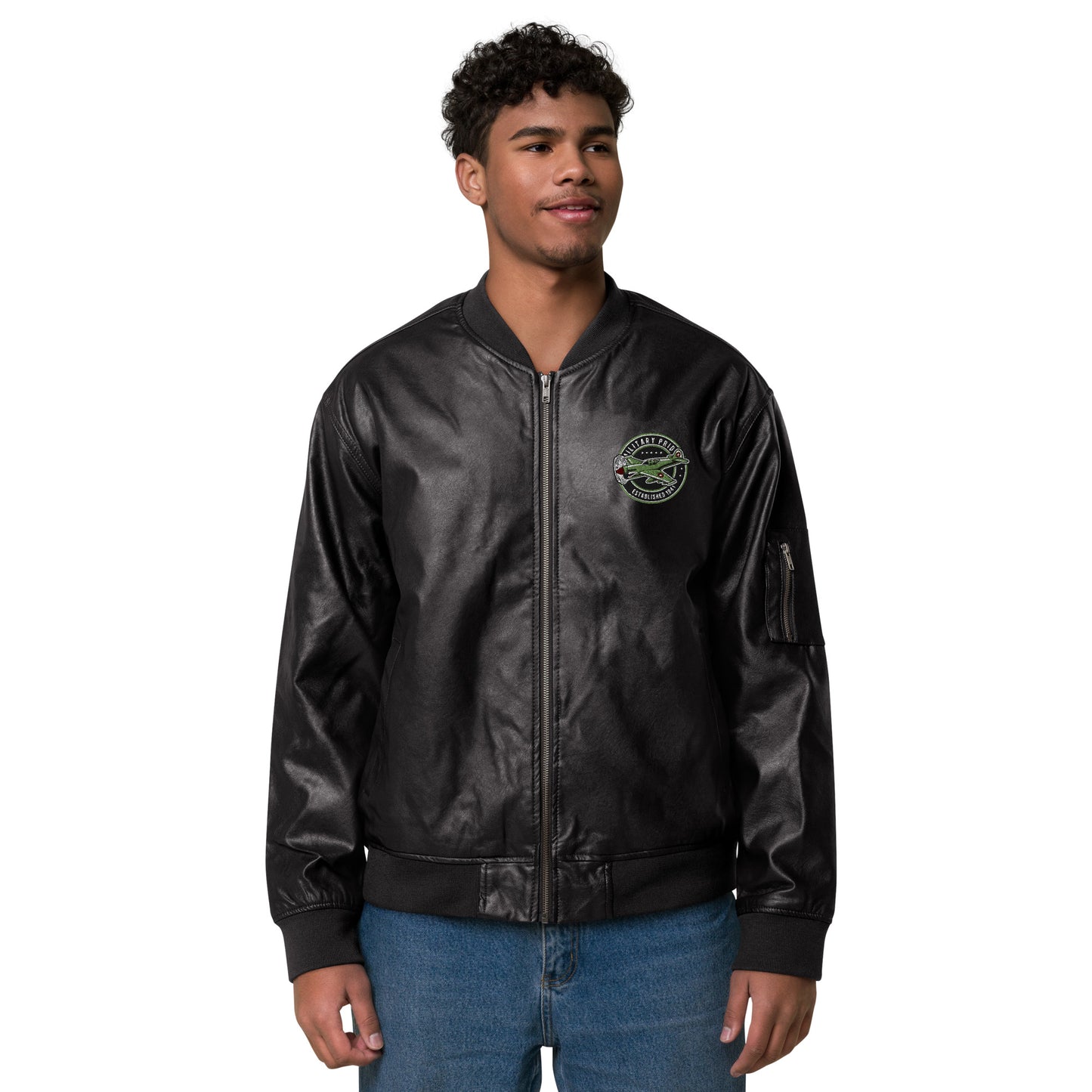 Unisex vegan leather bomber jacket
