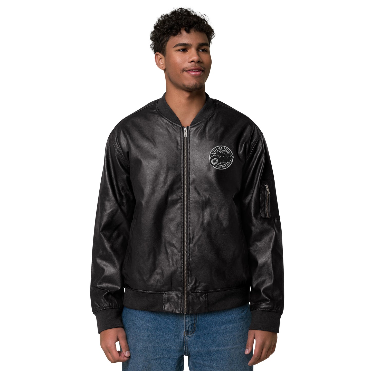 Unisex vegan leather bomber jacket