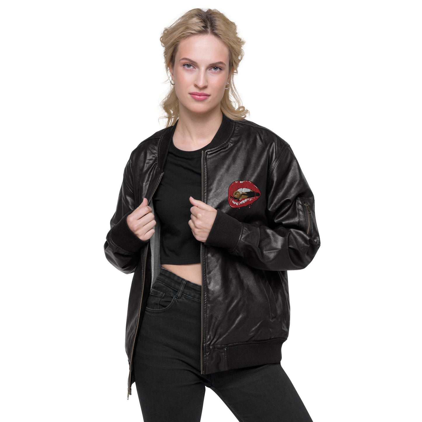 Unisex vegan leather bomber jacket