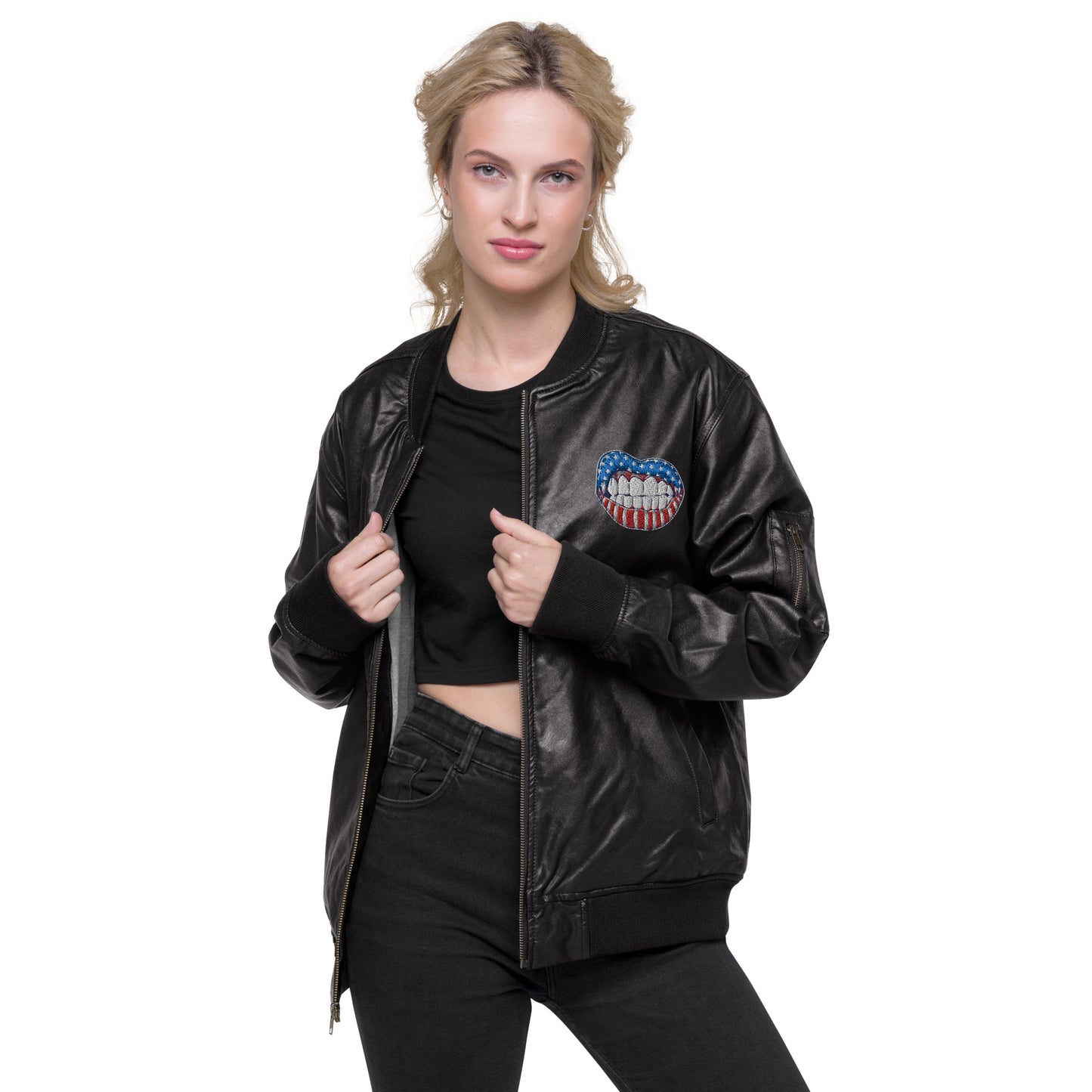 Unisex vegan leather bomber jacket