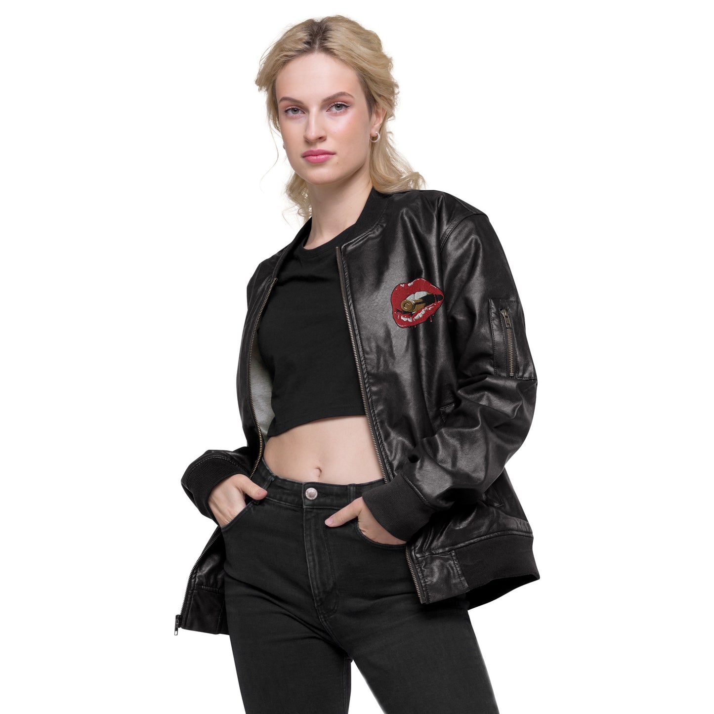 Unisex vegan leather bomber jacket