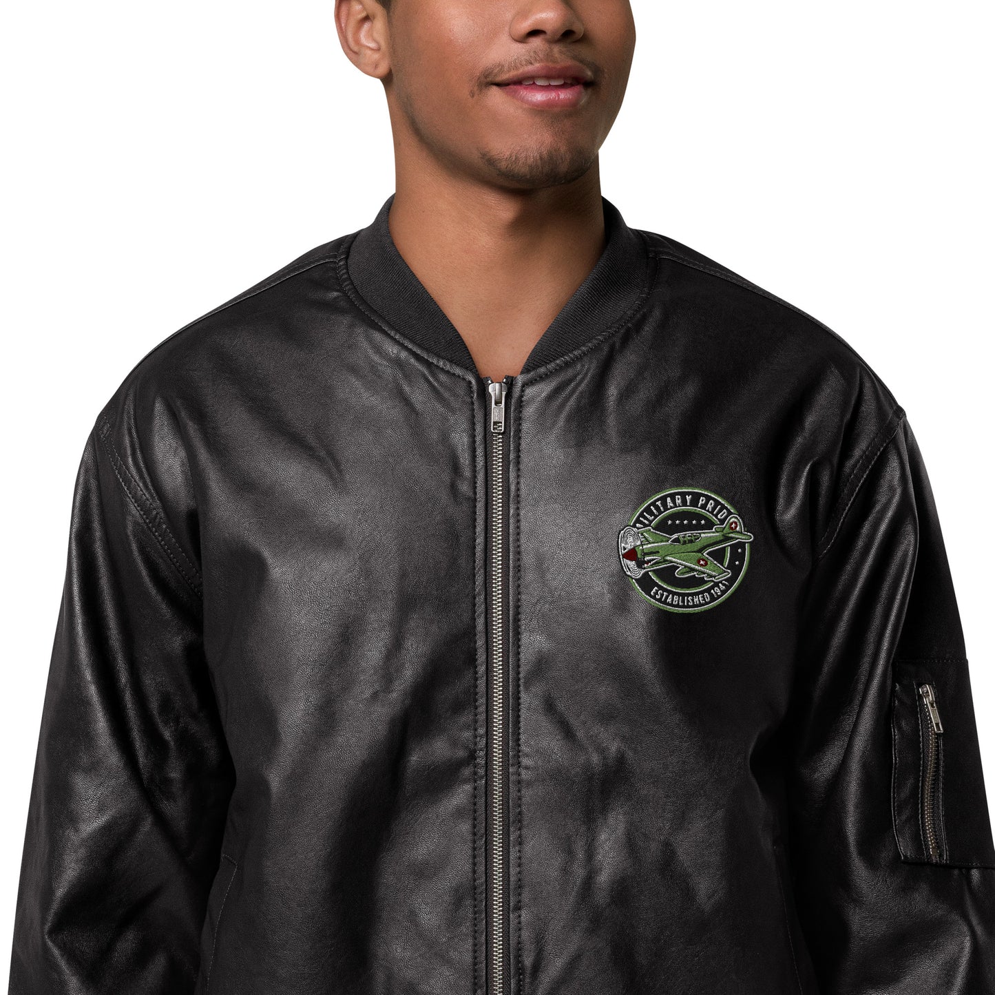 Unisex vegan leather bomber jacket