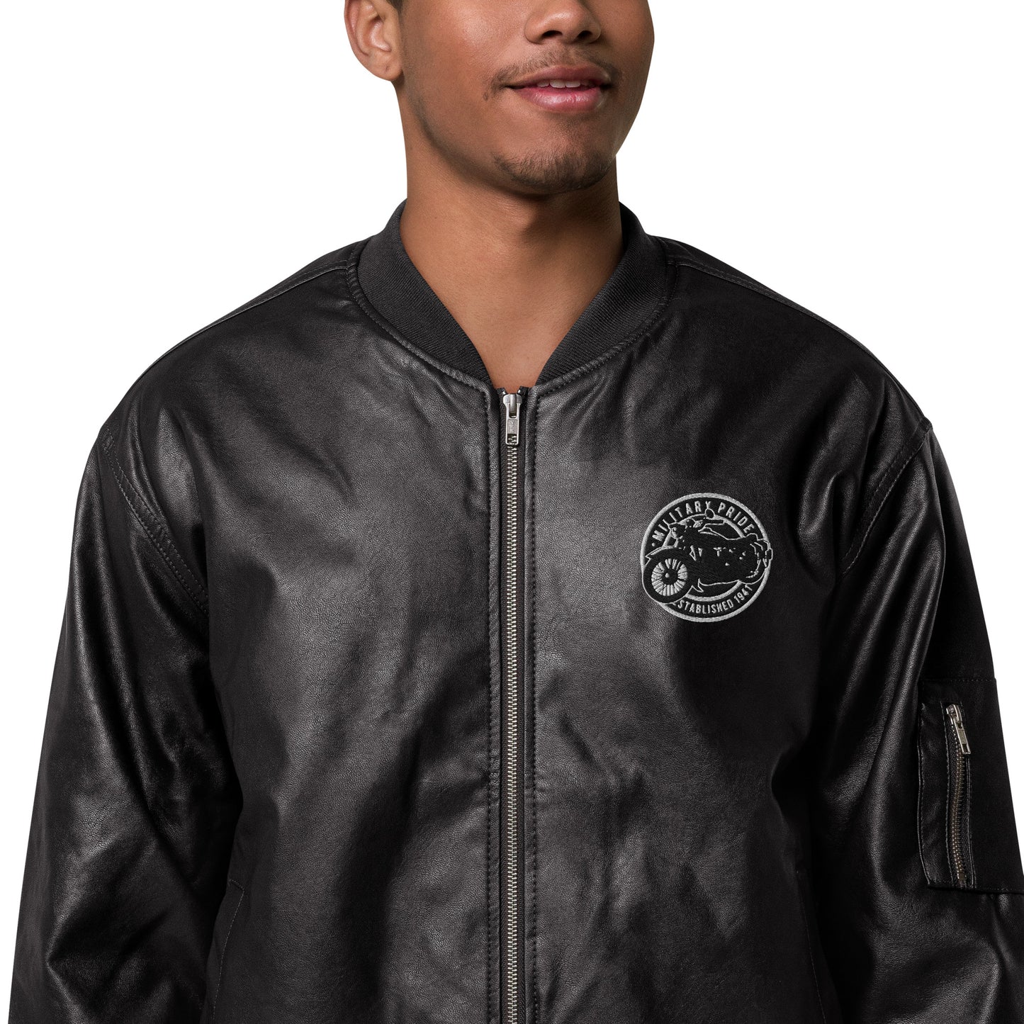 Unisex vegan leather bomber jacket