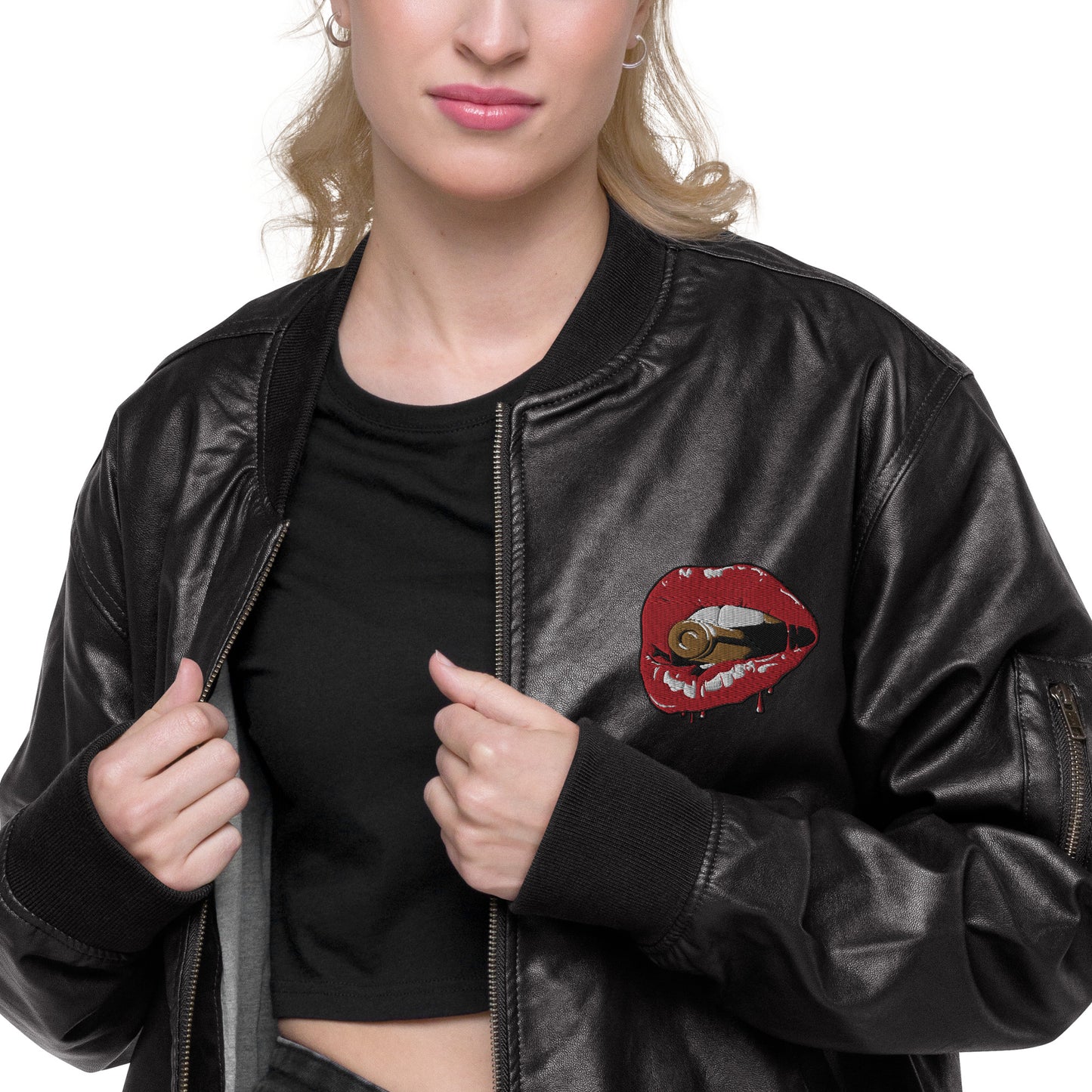 Unisex vegan leather bomber jacket