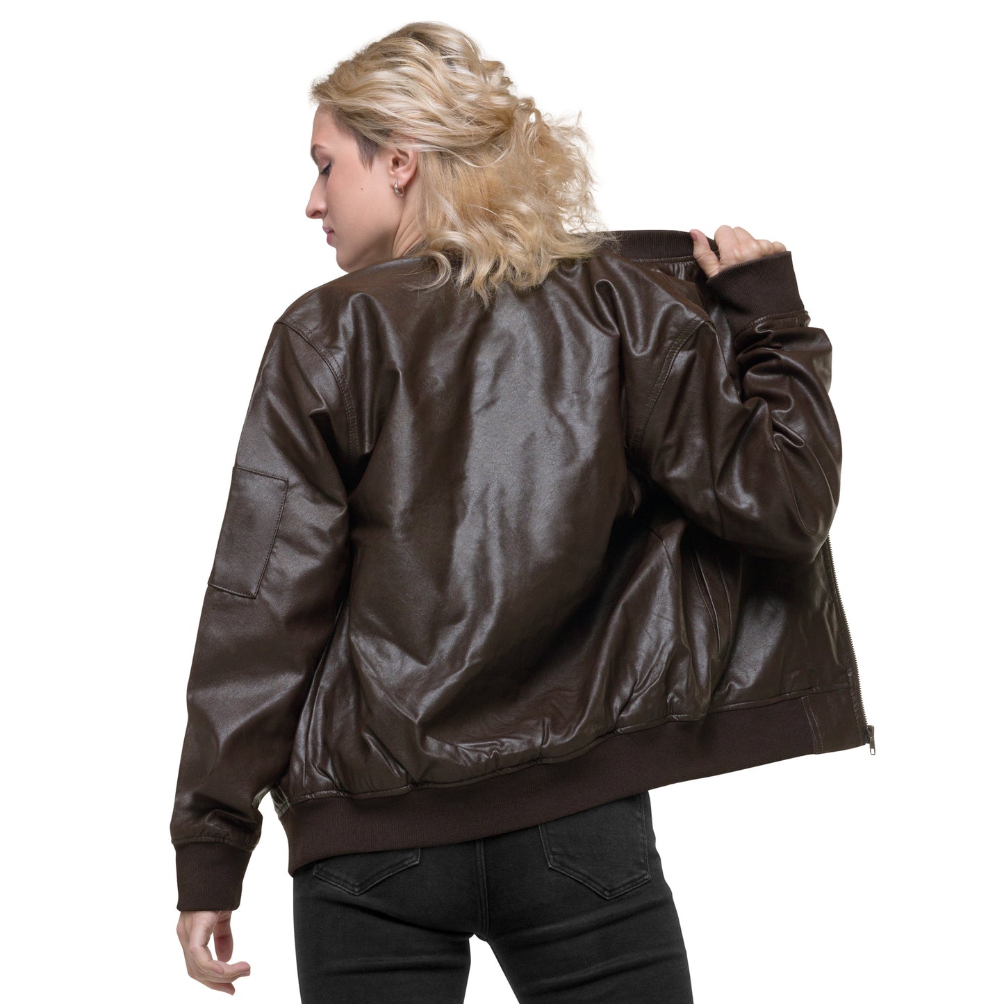 Unisex vegan leather bomber jacket