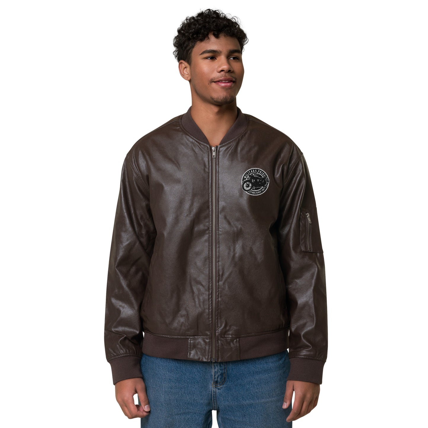 Unisex vegan leather bomber jacket