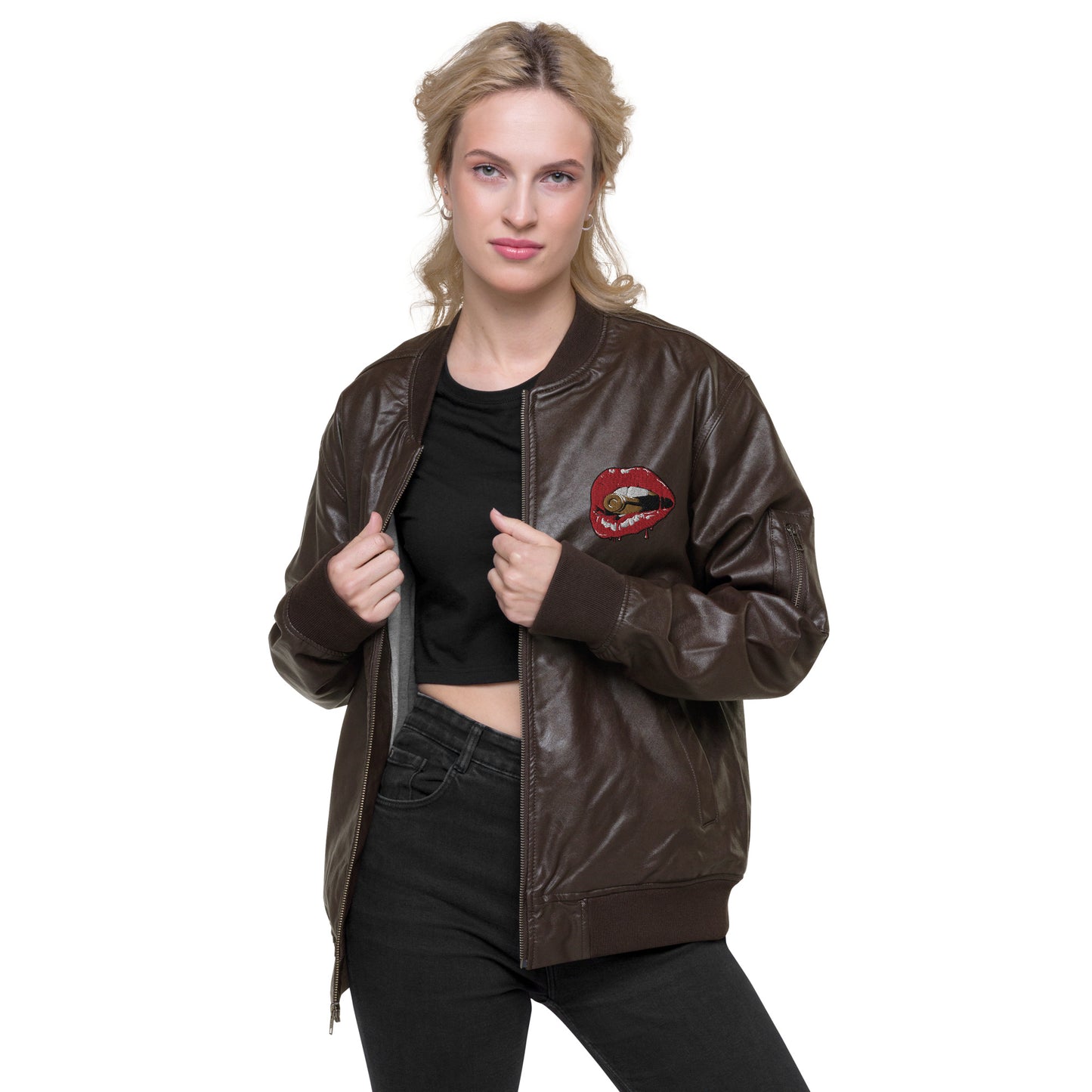 Unisex vegan leather bomber jacket
