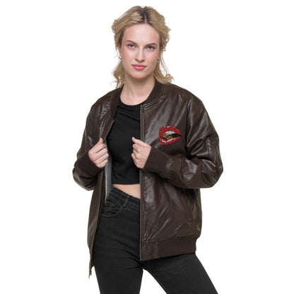 Unisex vegan leather bomber jacket