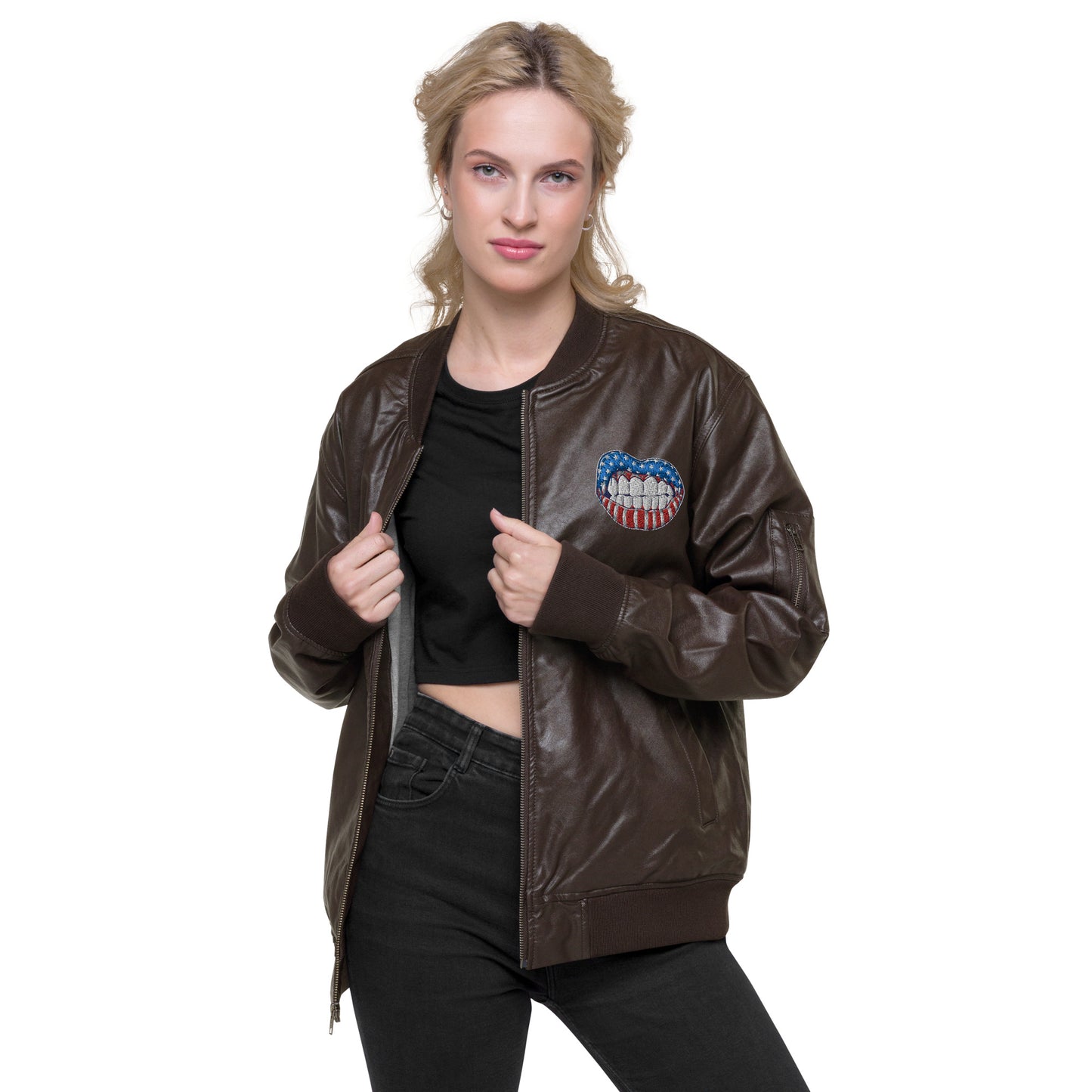 Unisex vegan leather bomber jacket
