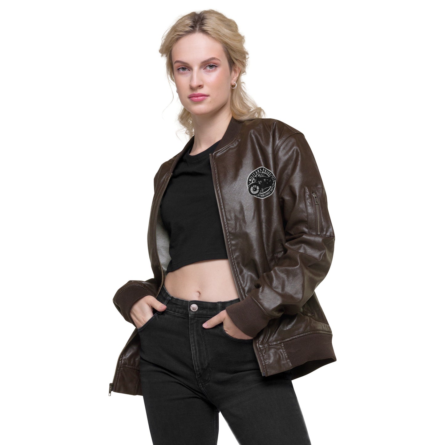 Unisex vegan leather bomber jacket
