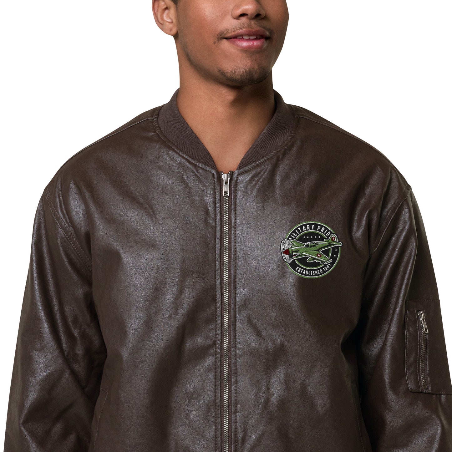 Unisex vegan leather bomber jacket