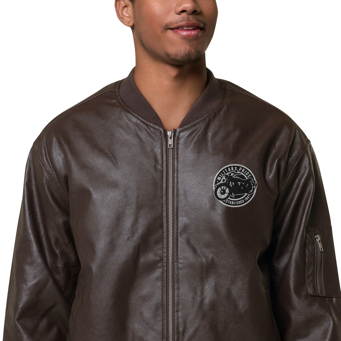 Unisex vegan leather bomber jacket