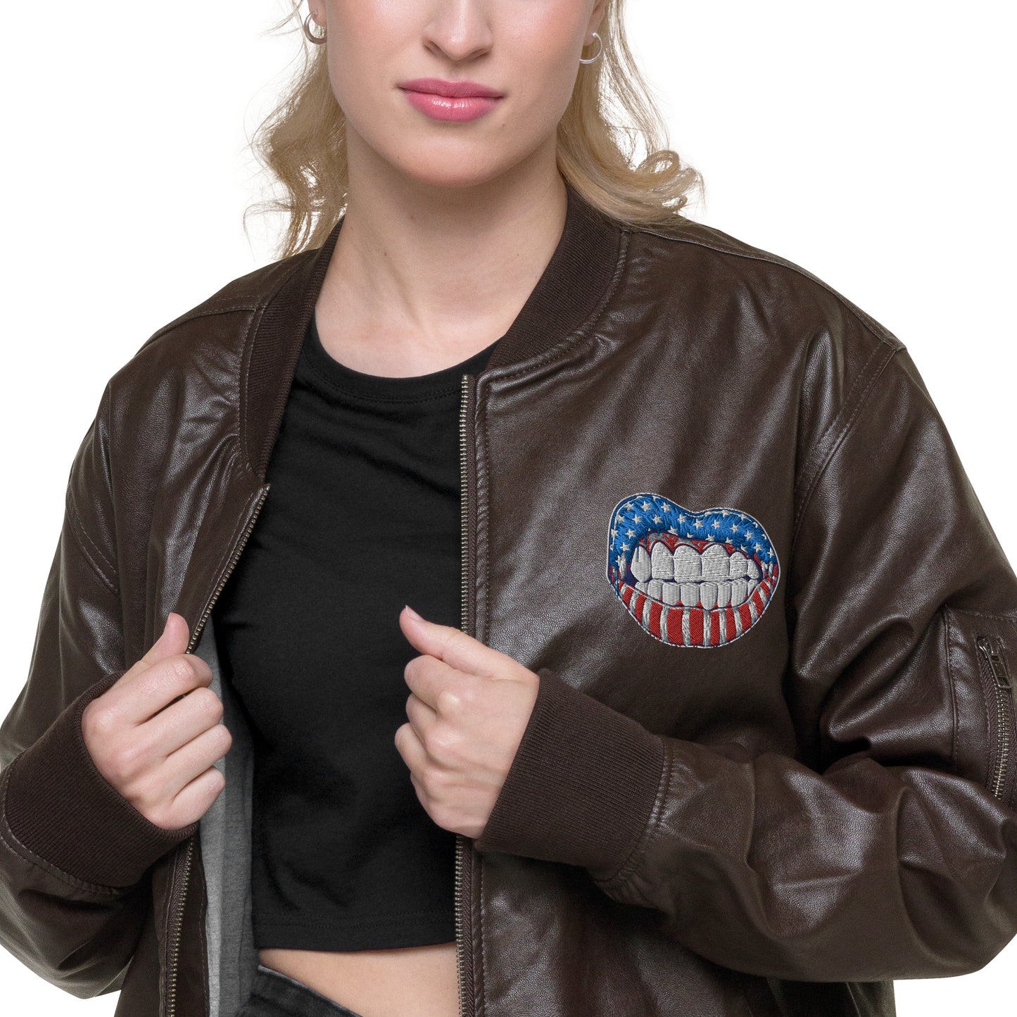 Unisex vegan leather bomber jacket