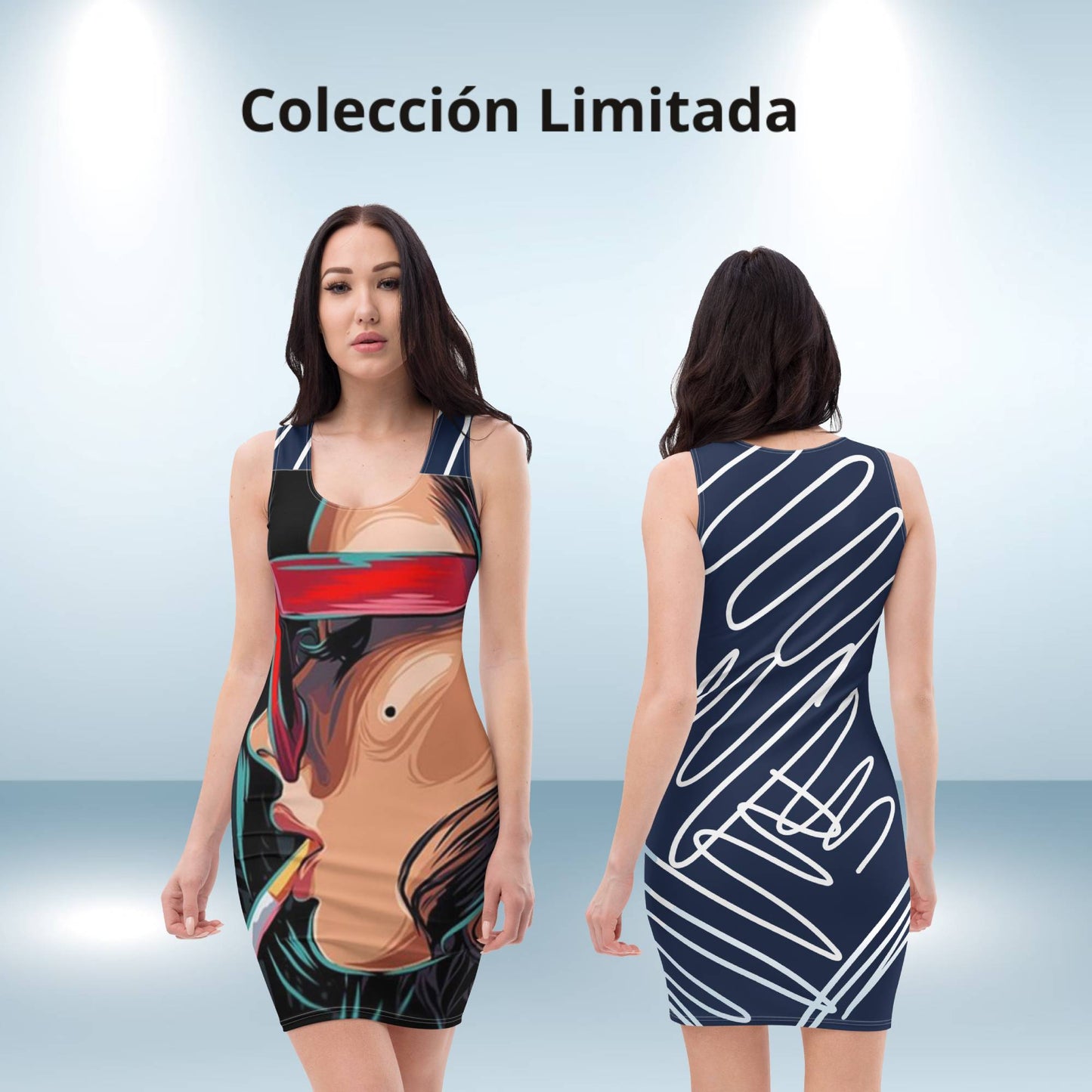 Chic Illusion Tailliertes Kleid Marineblau