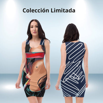 Chic Illusion Tailliertes Kleid Marineblau