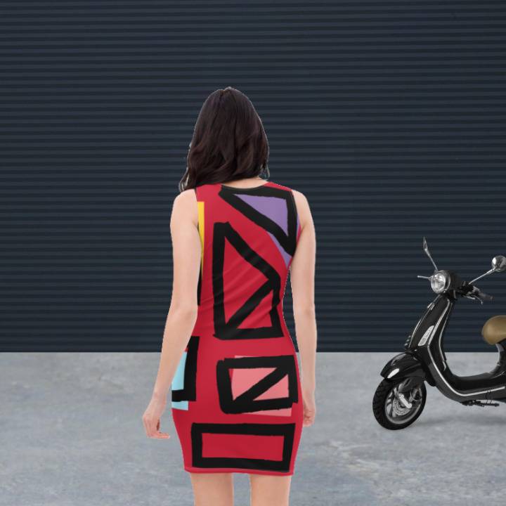 Rotes psychedelisches, figurbetontes Kleid