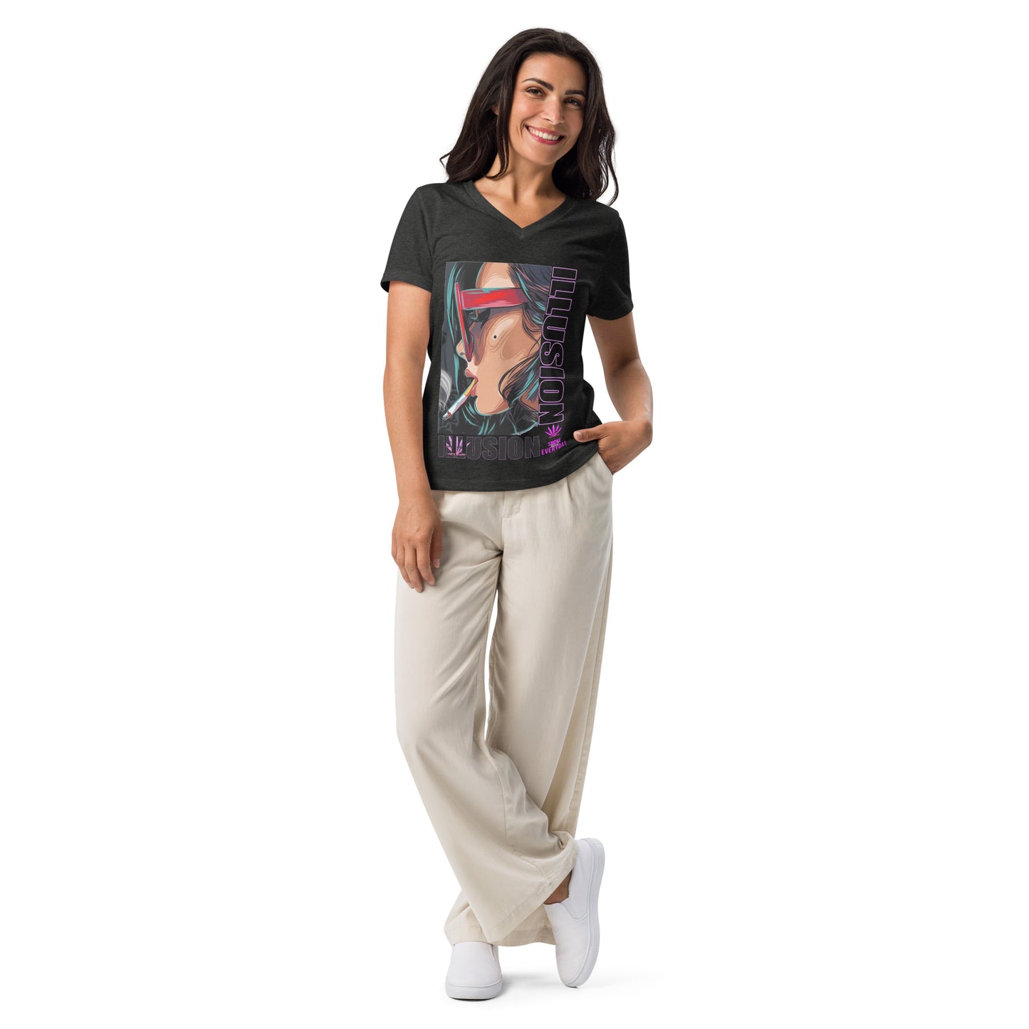 Lockeres Illusion-T-Shirt mit V-Ausschnitt für Damen