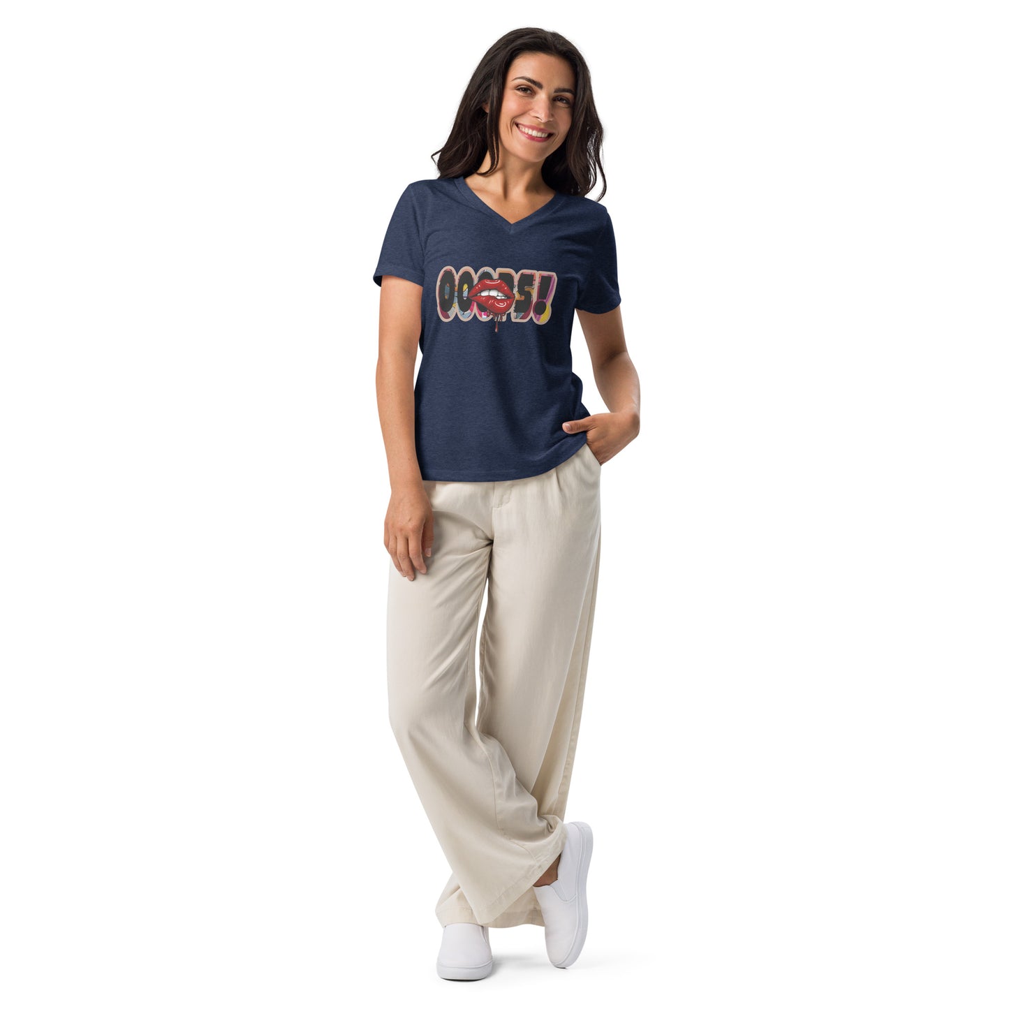 Lockeres Damen T-Shirt mit V-Ausschnitt Oopsss