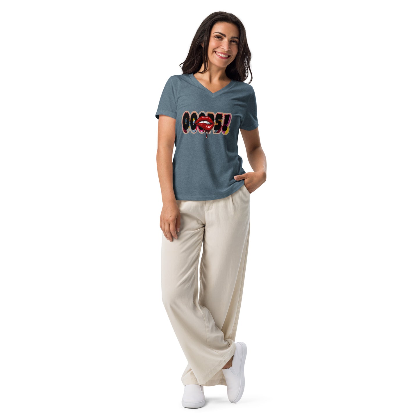 Lockeres Damen T-Shirt mit V-Ausschnitt Oopsss