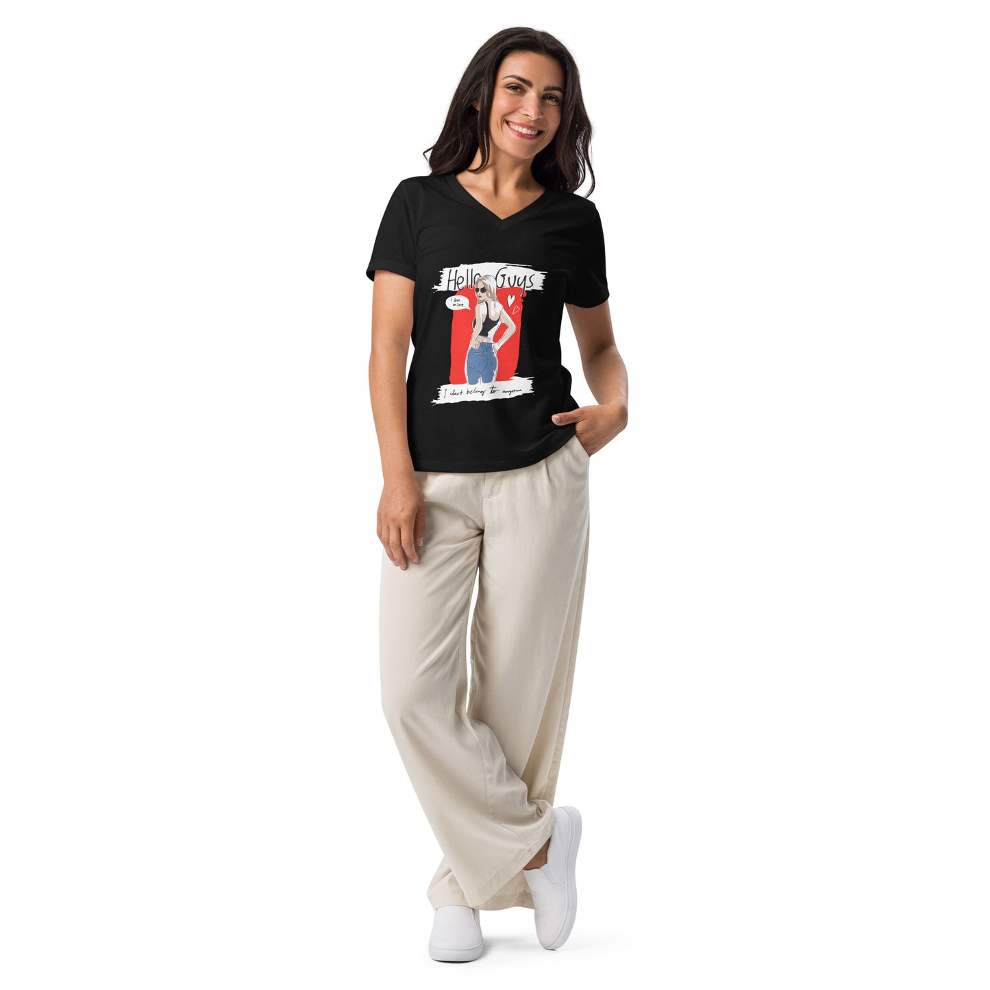 Hello Guys Damen T-Shirt mit lockerem V-Ausschnitt