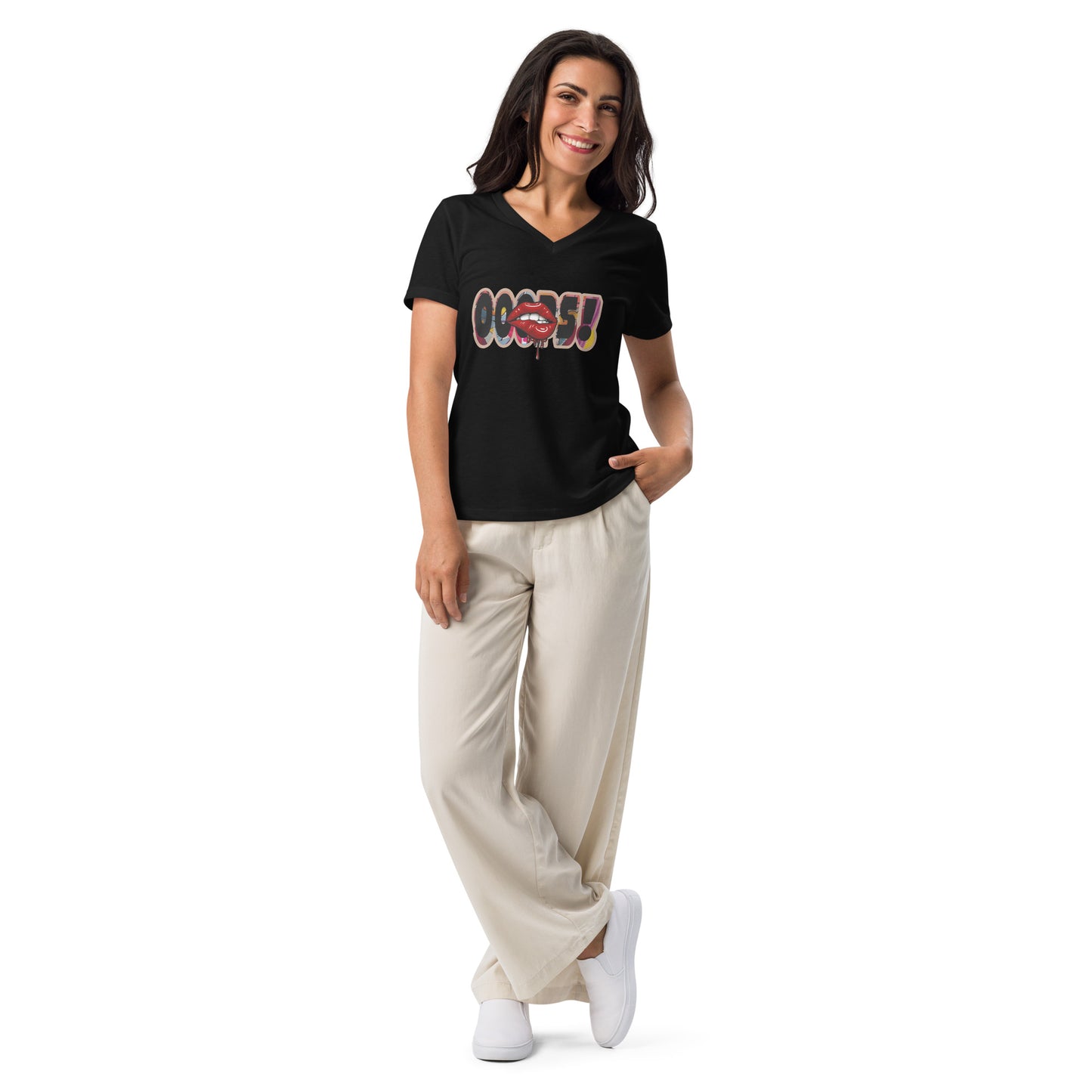 Lockeres Damen T-Shirt mit V-Ausschnitt Oopsss