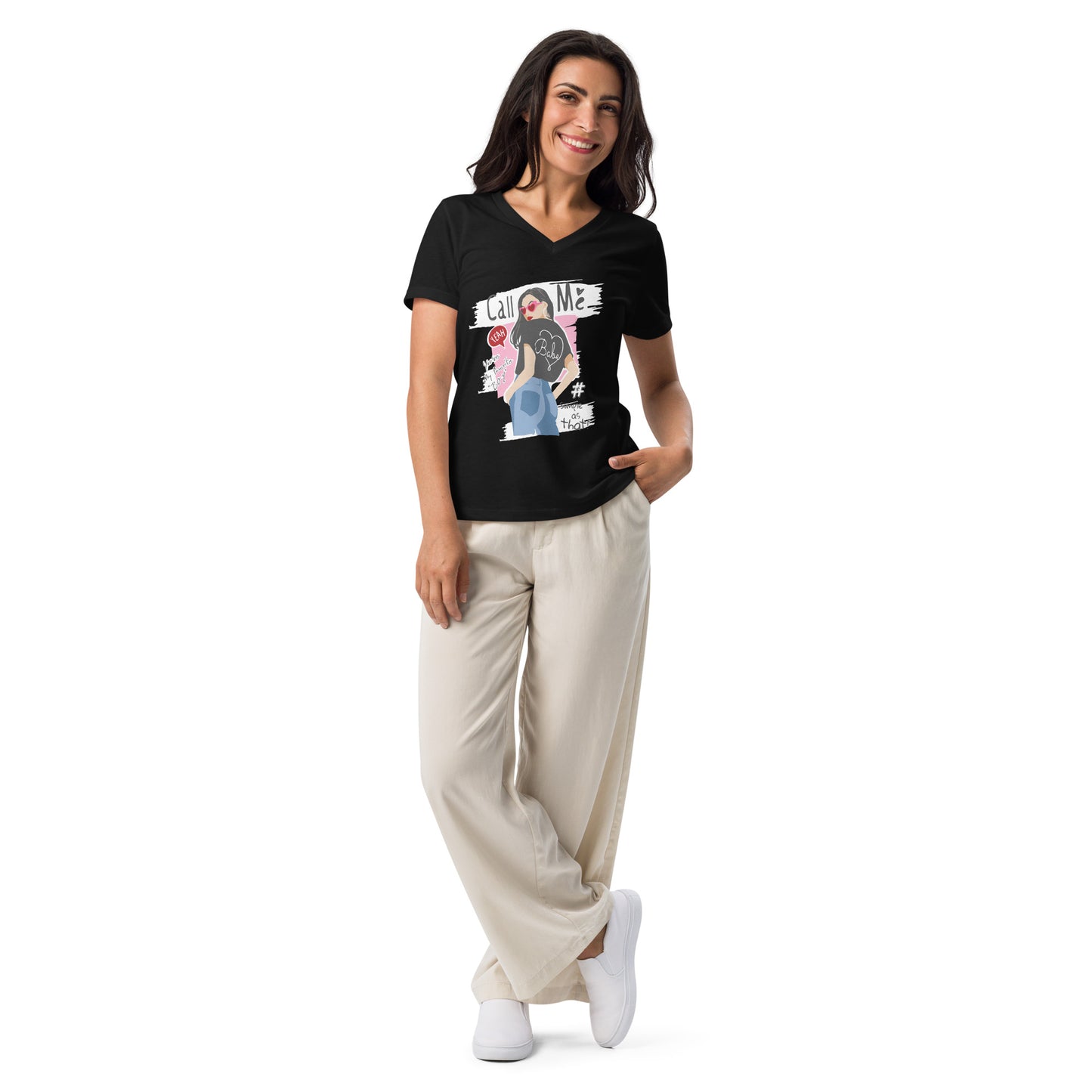 Lockeres T-Shirt mit V-Ausschnitt Call Me