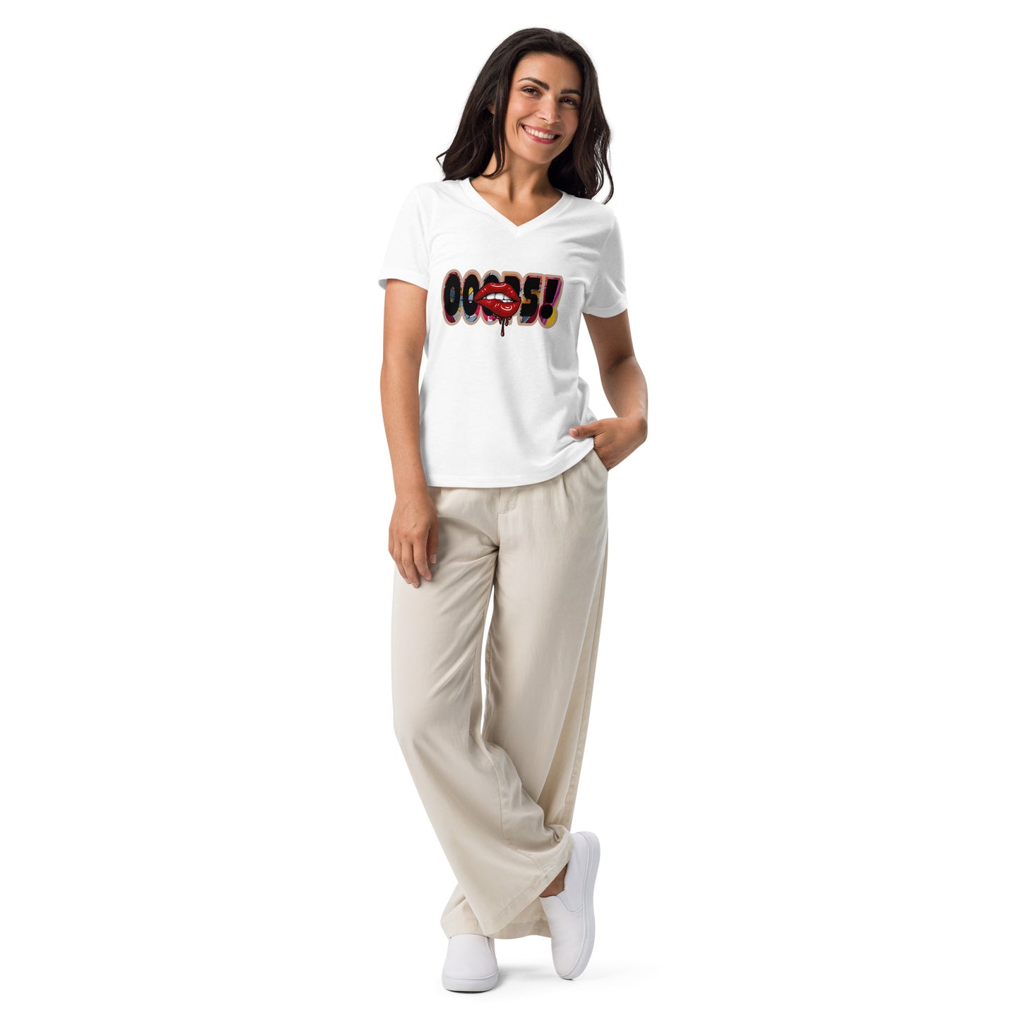 Lockeres Damen T-Shirt mit V-Ausschnitt Oopsss